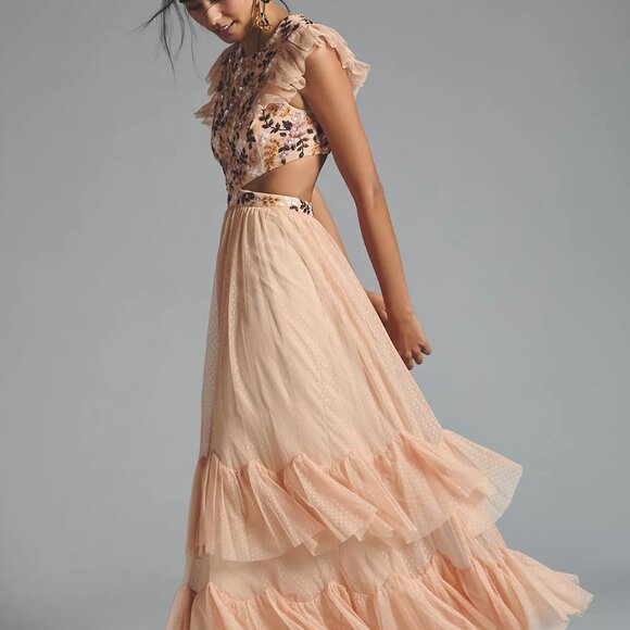 NWT Ieena for Mac Duggal Embroidered Tiered Cutout Dress - Picture 1 of 3